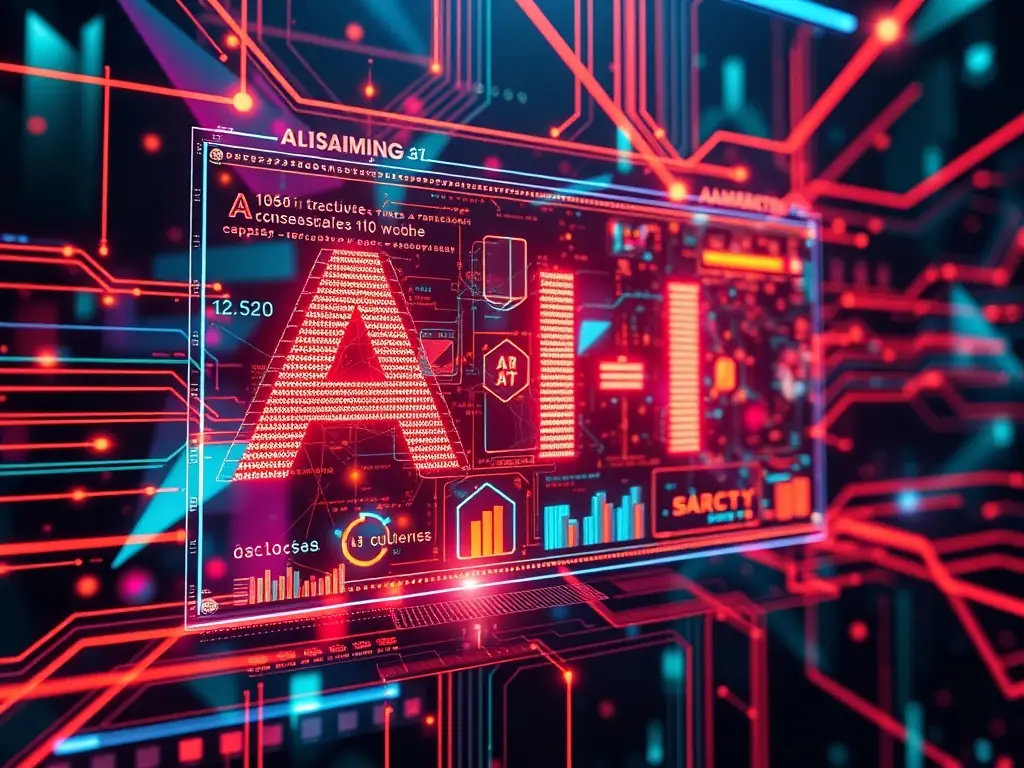 A futuristic interface showing AI algorithms analyzing data, symbolizing Datatronix's AI Consultancy services.