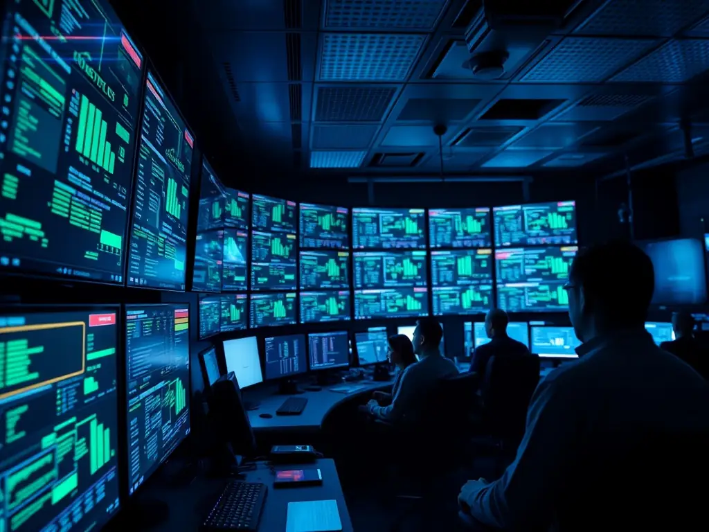A security operations center (SOC) dashboard displaying real-time threat detection and incident response metrics, illustrating Datatronix's Managed IT Security Solutions.